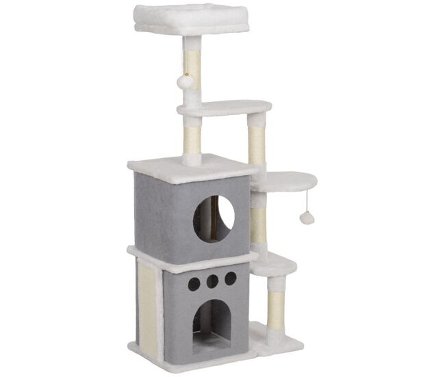 Pawhut arranhador para gatos 126 cm torre de arranhar para gatos arranhador para gatos com caverna plataformas bolas suspensas e poste de sisal
