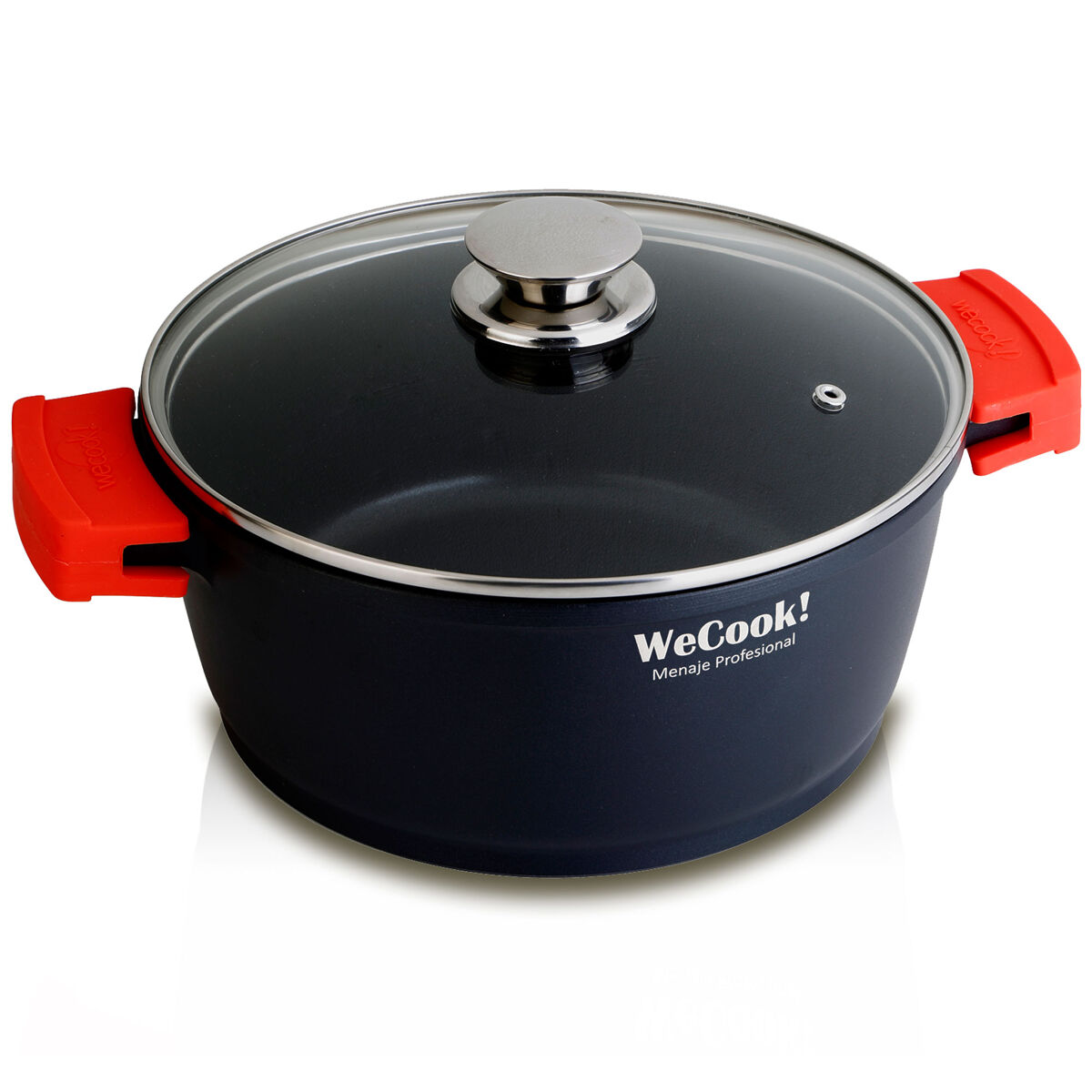 Wecook ecostone frigideira alta indução com tampa de vidro de 16cm, sem cola pfoa-free, alumínio fundido, , preto
