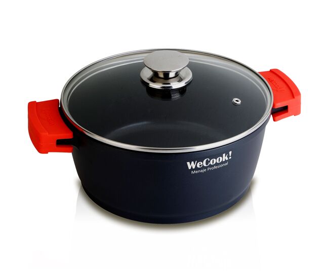 Wecook ecostone frigideira alta indução com tampa de vidro de 16cm, sem cola pfoa-free, alumínio fundido, , preto
