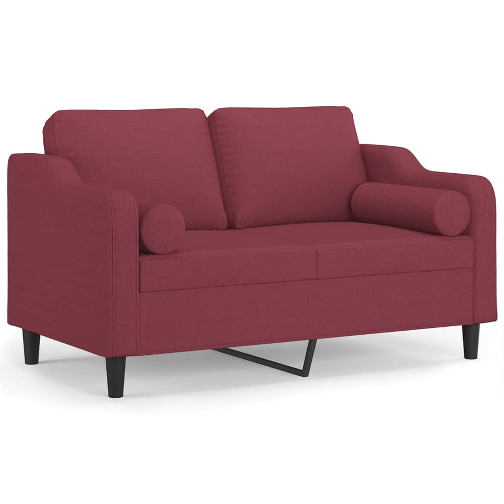 Vidaxl sofá 2 lug. + almofadas decorativas 120cm tecido vermelho tinto