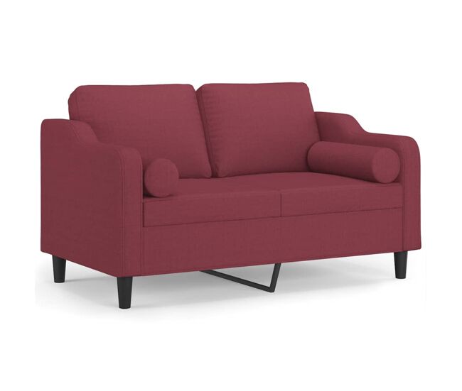 Vidaxl sofá 2 lug. + almofadas decorativas 120cm tecido vermelho tinto