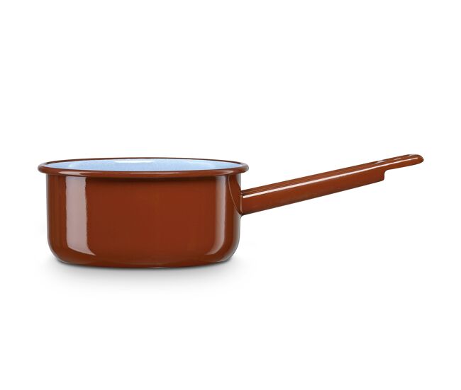 Briebe terra caçarola cozinha com cabo, ferver leite acier esmaltado 10 cm, bouilloire vitrificado 0,45 l, indução, fogo, vintage, , marrom