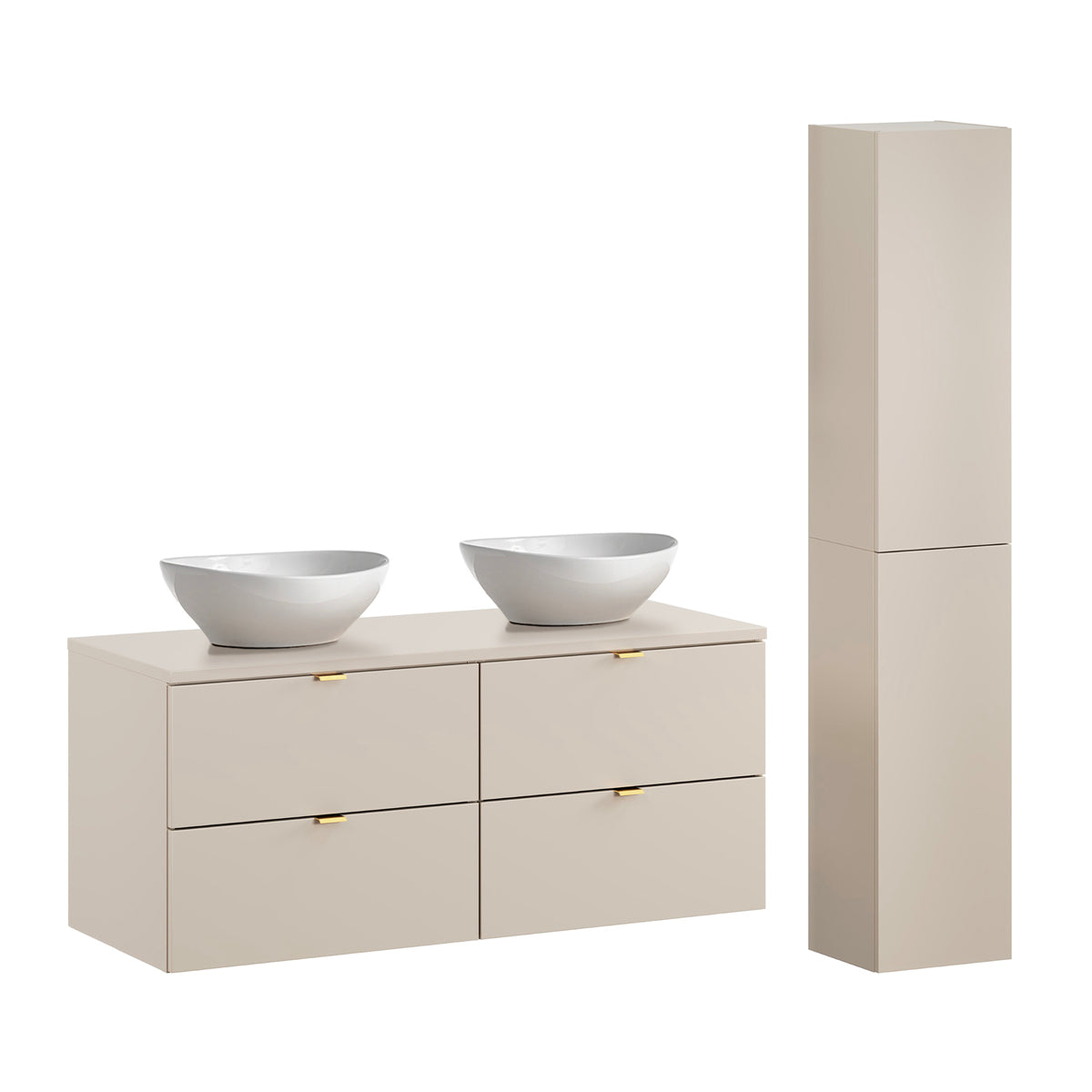 Conjunto móvel de lavatório duplo azel cachemire 120cm e coluna