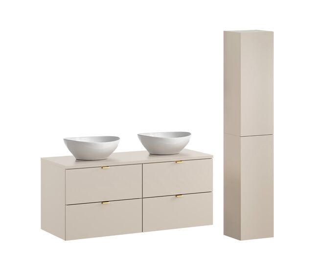 Conjunto móvel de lavatório duplo azel cachemire 120cm e coluna