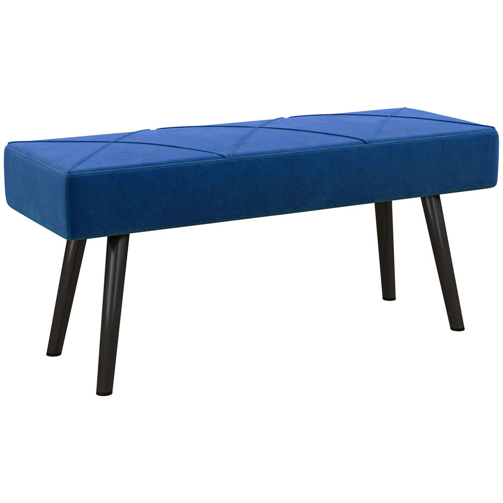 Homcom banco de pé de cama multifuncional banco de pé de cama moderno banco de dormitório com pés de acier e assento acolchoado carga máxima 120 kg entrada corredor 100x36x45 cm bleu