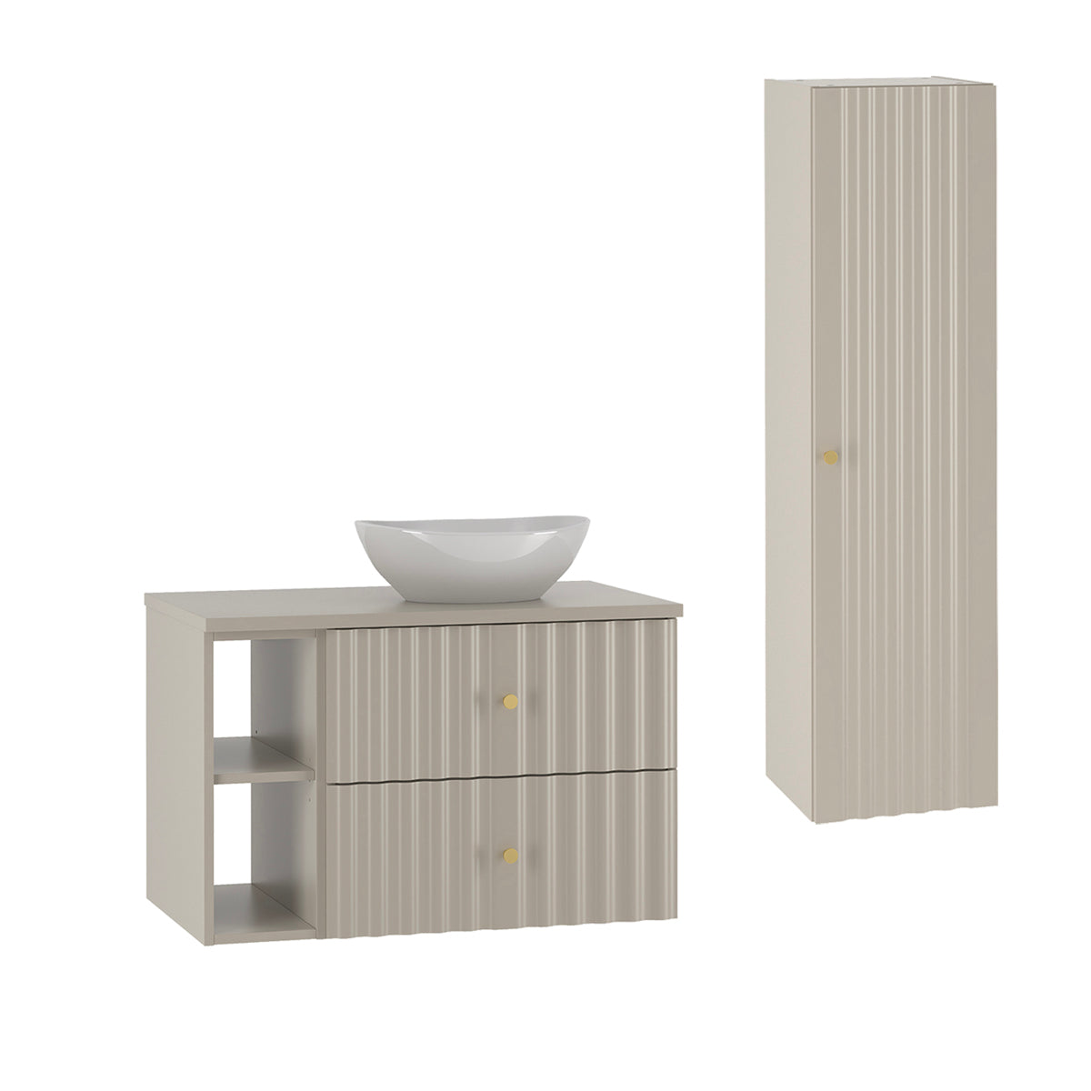 Conjunto móvel simples lavatório 80cm 2 nichos e enceinte izae caxemira