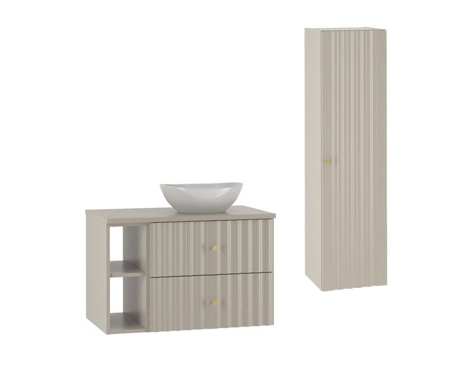 Conjunto móvel simples lavatório 80cm 2 nichos e enceinte izae caxemira