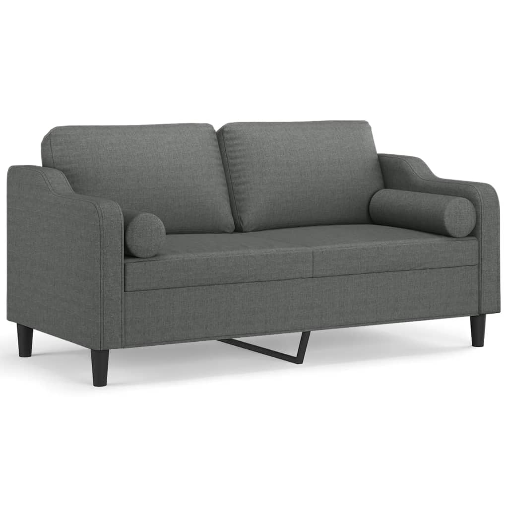 Vidaxl sofá 2 lugares +almofadas decorativas 140cm tecido cinza-escuro