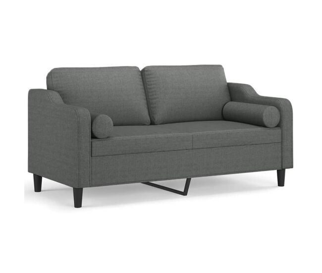 Vidaxl sofá 2 lugares +almofadas decorativas 140cm tecido cinza-escuro