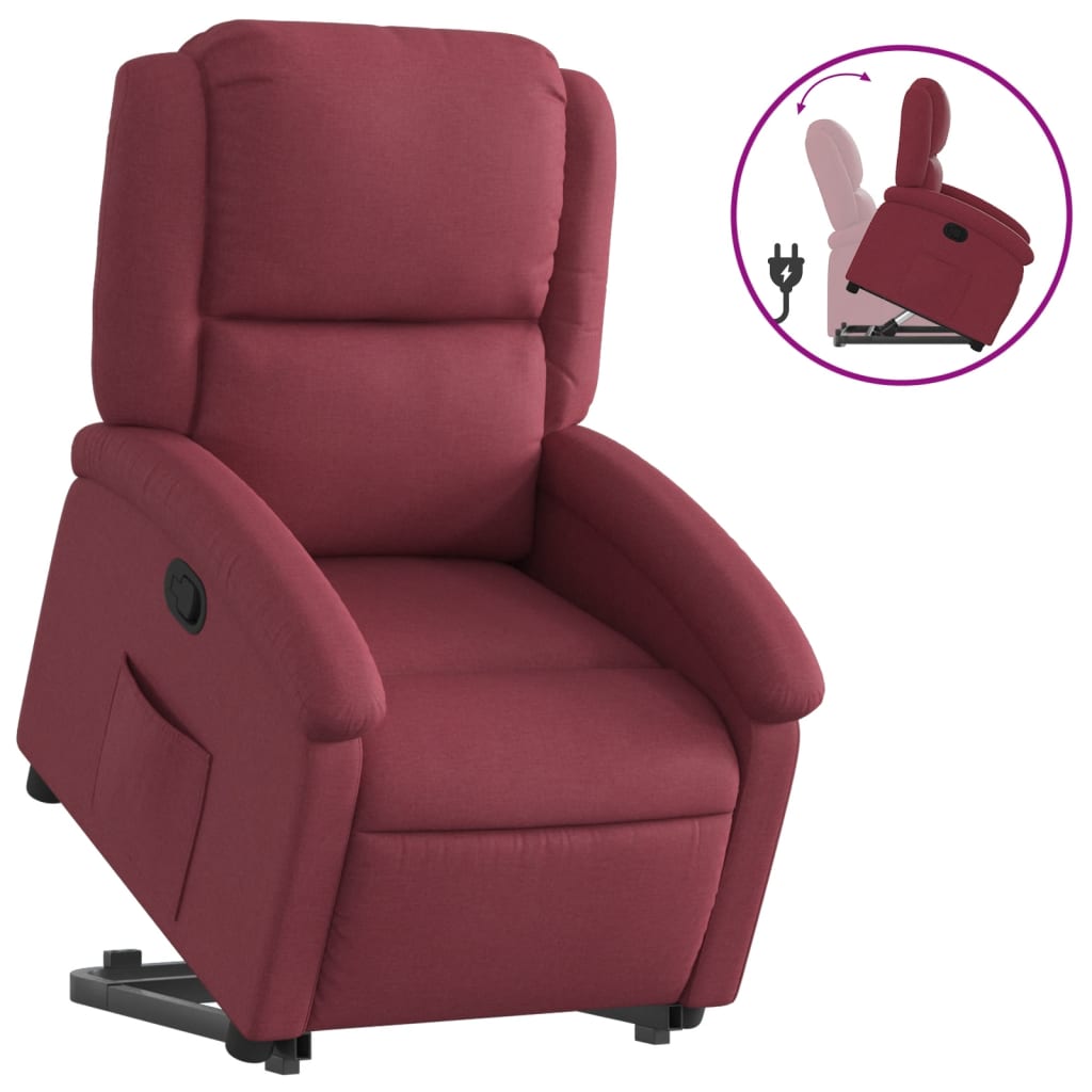 Vidaxl poltrona reclinável elevatória tecido vermelho tinto