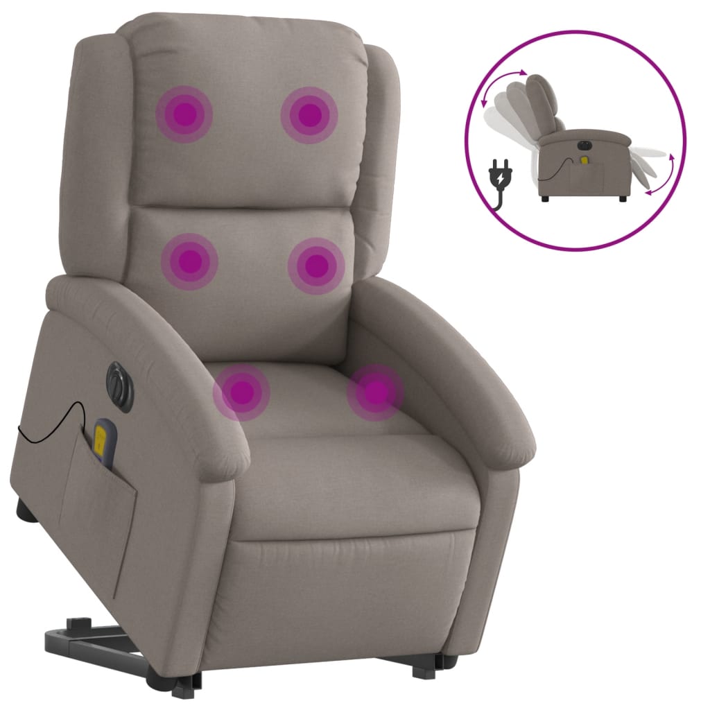 Vidaxl poltrona elétrica elevatória massagens tecido cinza-acastanhado