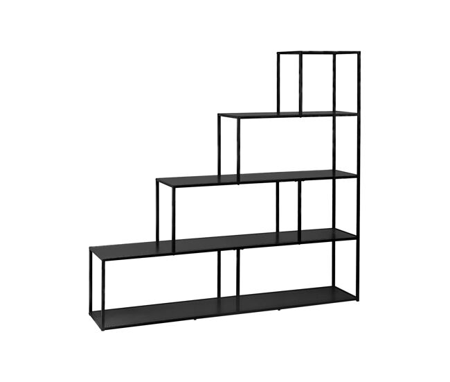 Estante de metal preto em forma de escada, 4 níveis, industrielle, preto, 160x30x157 cm