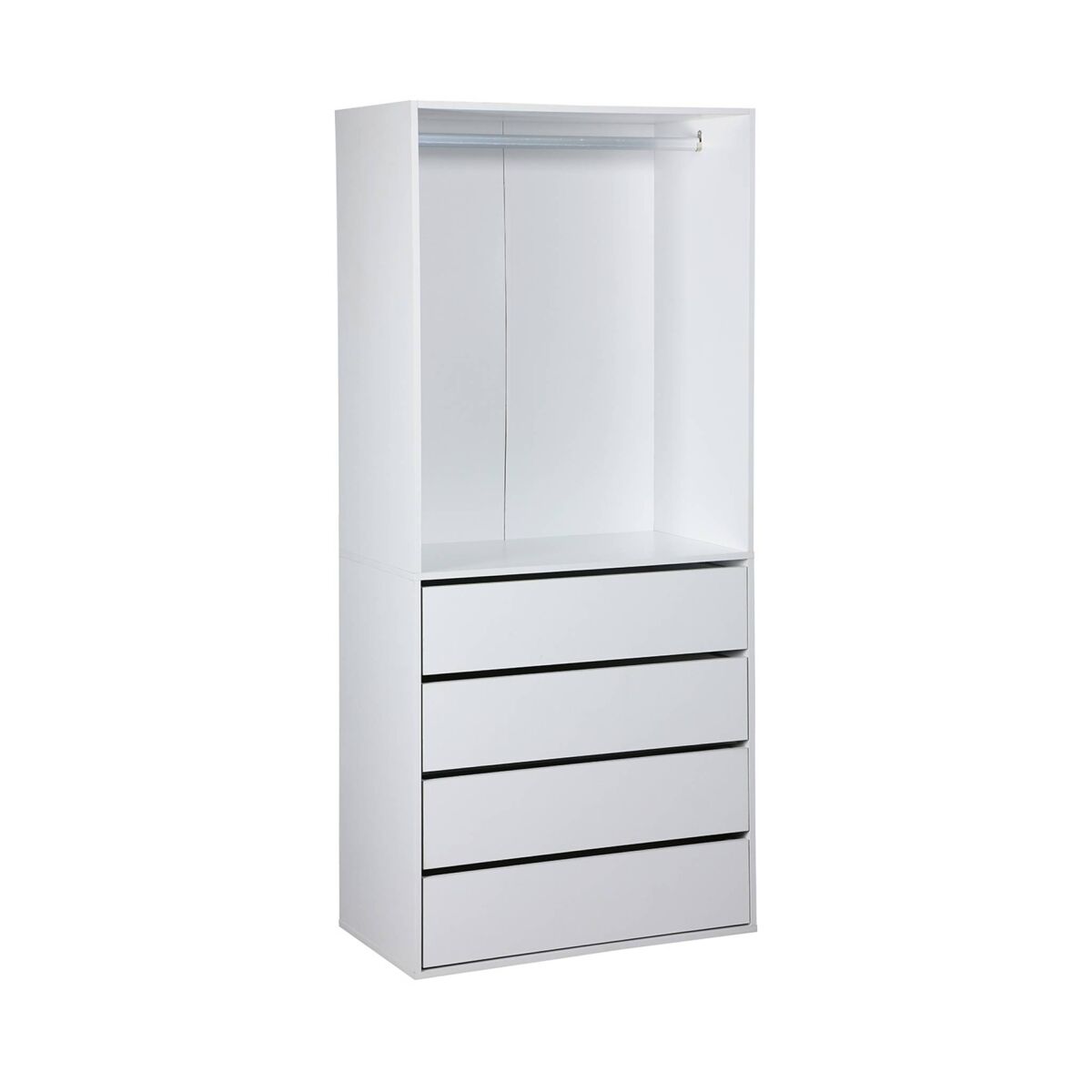 Módulo de roupeiro com 4 gavetas e 1 espaço para pendurar, modulo, branco, 80x45x180 cm