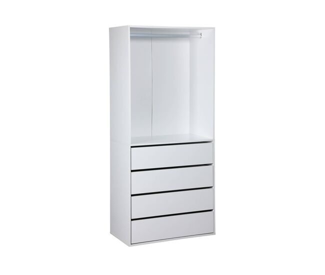 Módulo de roupeiro com 4 gavetas e 1 espaço para pendurar, modulo, branco, 80x45x180 cm