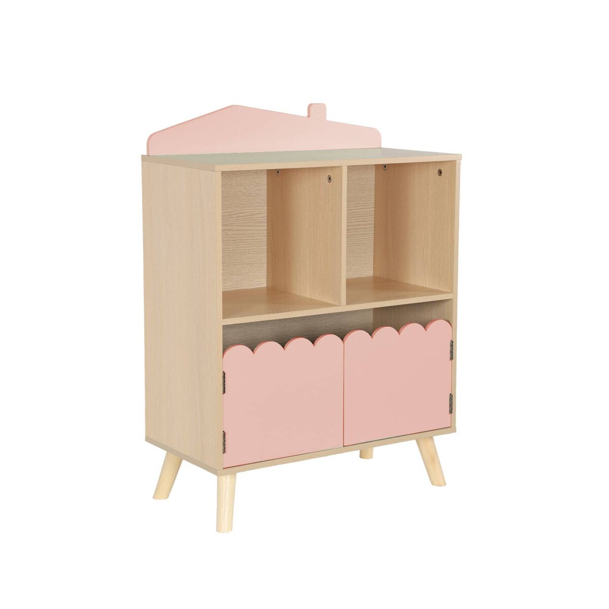 Estante de 2 prateleiras e 2 portas para crianças, azur, rosa, 60x30x82 cm