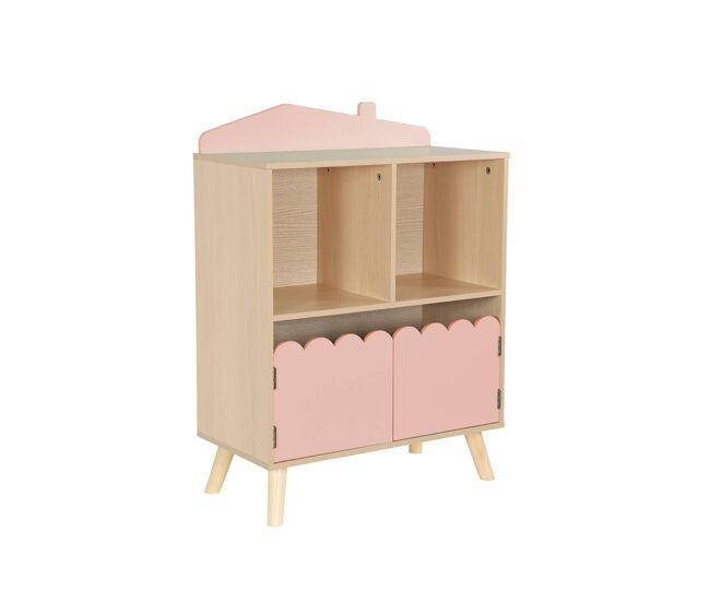 Estante de 2 prateleiras e 2 portas para crianças, azur, rosa, 60x30x82 cm