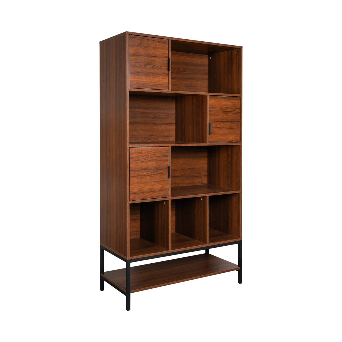 Estante de estilo vintage em nogueira e metal com