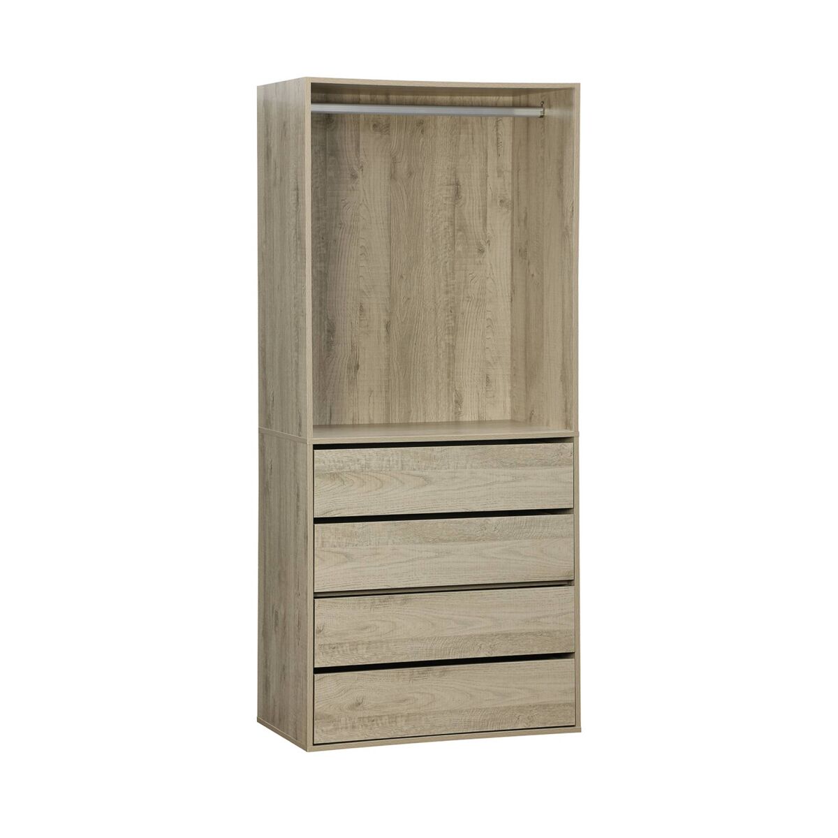 Módulo de roupeiro com 4 gavetas e 1 espaço para pendurar, modulo, natural, 80x45x180 cm