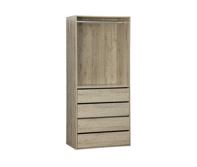 Módulo de roupeiro com 4 gavetas e 1 espaço para pendurar, modulo, natural, 80x45x180 cm