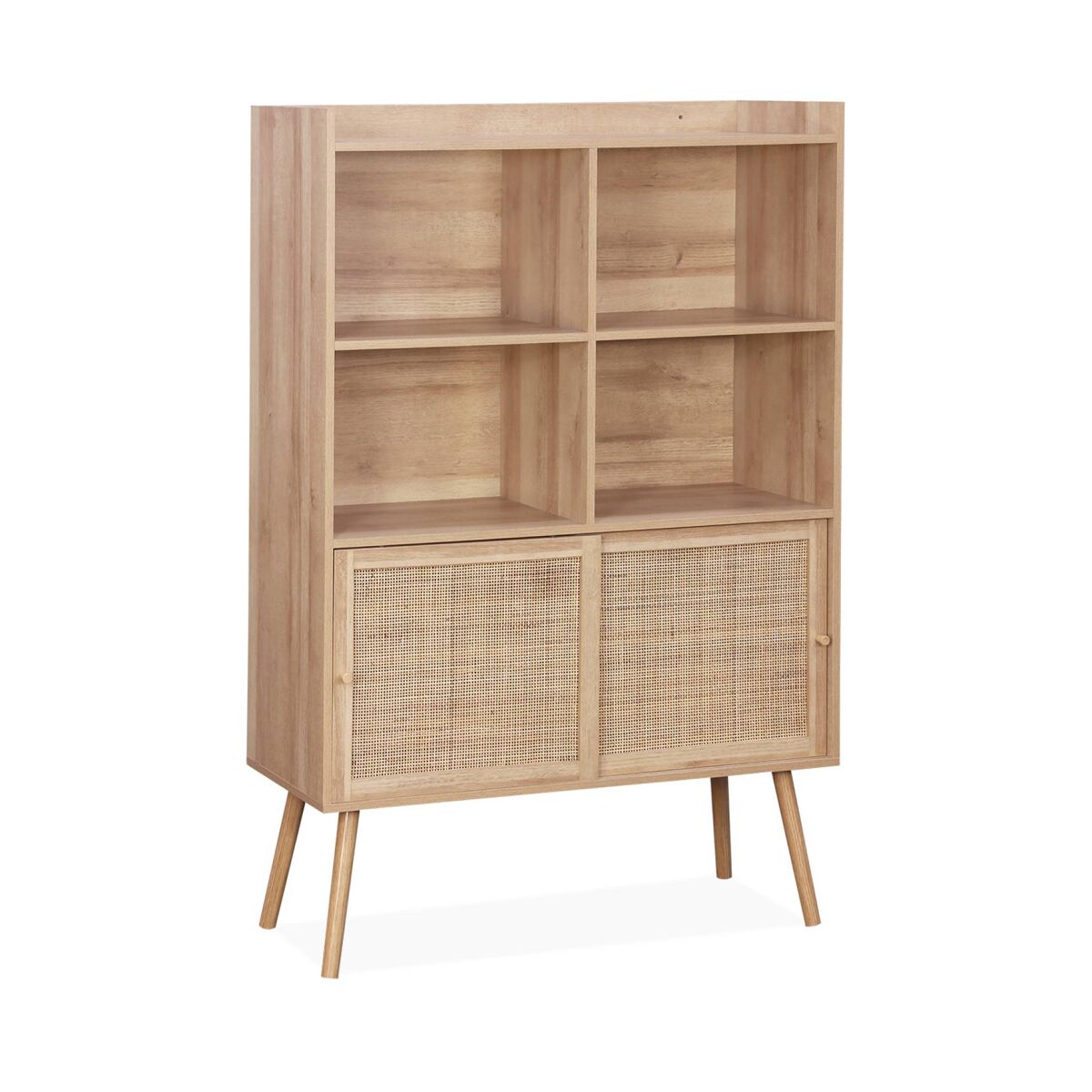 Estante de 5 prateleiras, 2 portas de correr, efeito madeira e