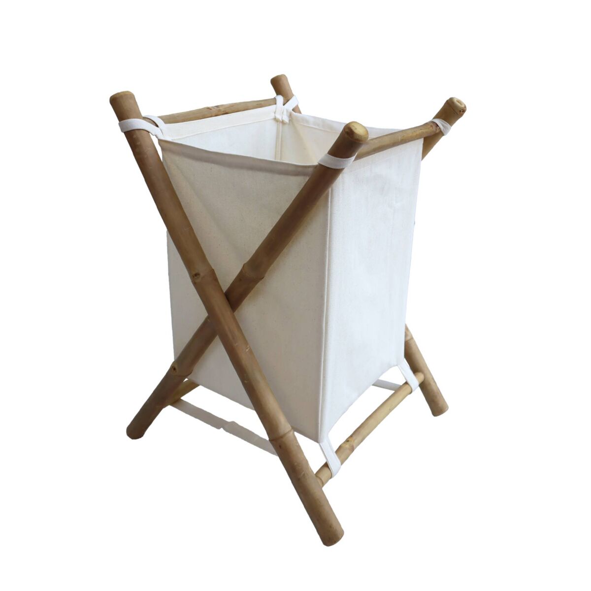 Cesto para roupa suja dobrável em bambu e tecido