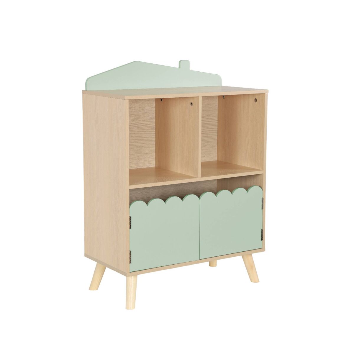 Étagère de 2 étagères e 2 portas para enfants, azur, verde, 60x30x82 cm