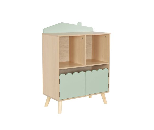 Étagère de 2 étagères e 2 portas para enfants, azur, verde, 60x30x82 cm