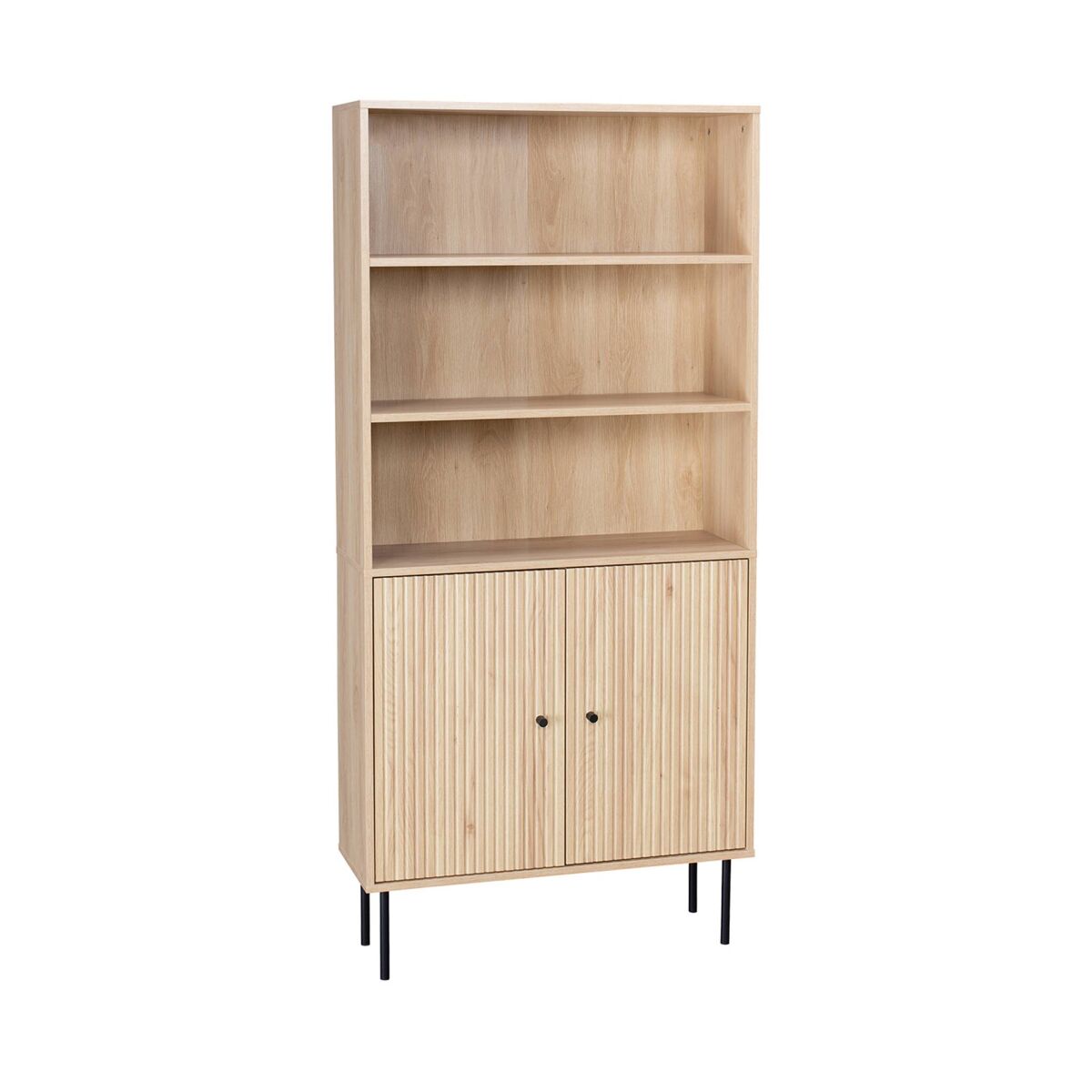 Étagère em madeira e metal noir de 2 portas, braga, natural, 29x80x170.5 cm