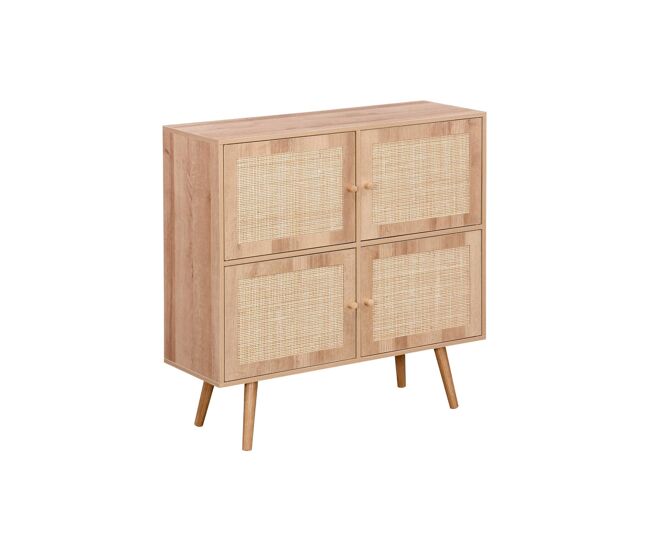 Cómoda para crianças com efeito de madeira, 4 portas, boheme kids, natural, 80x30x80 cm