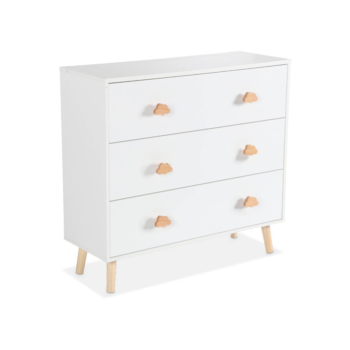 Cómoda de enfant, 3 gavetas, nephos, blanc, 80x30x75.7 cm