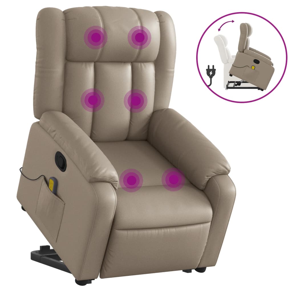 Vidaxl poltrona massagens reclinável elevatória couro art. cappuccino