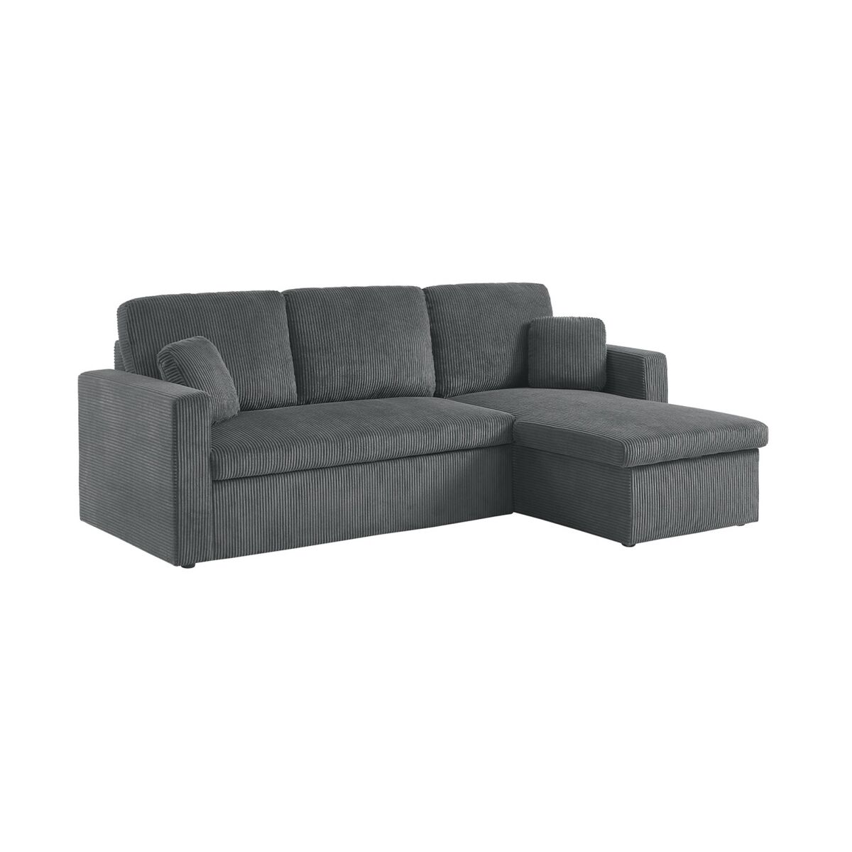 Sofá-cama de canto conversível de 3 lugares, ida veludo canelado, gris escuro, 219x81x68 cm