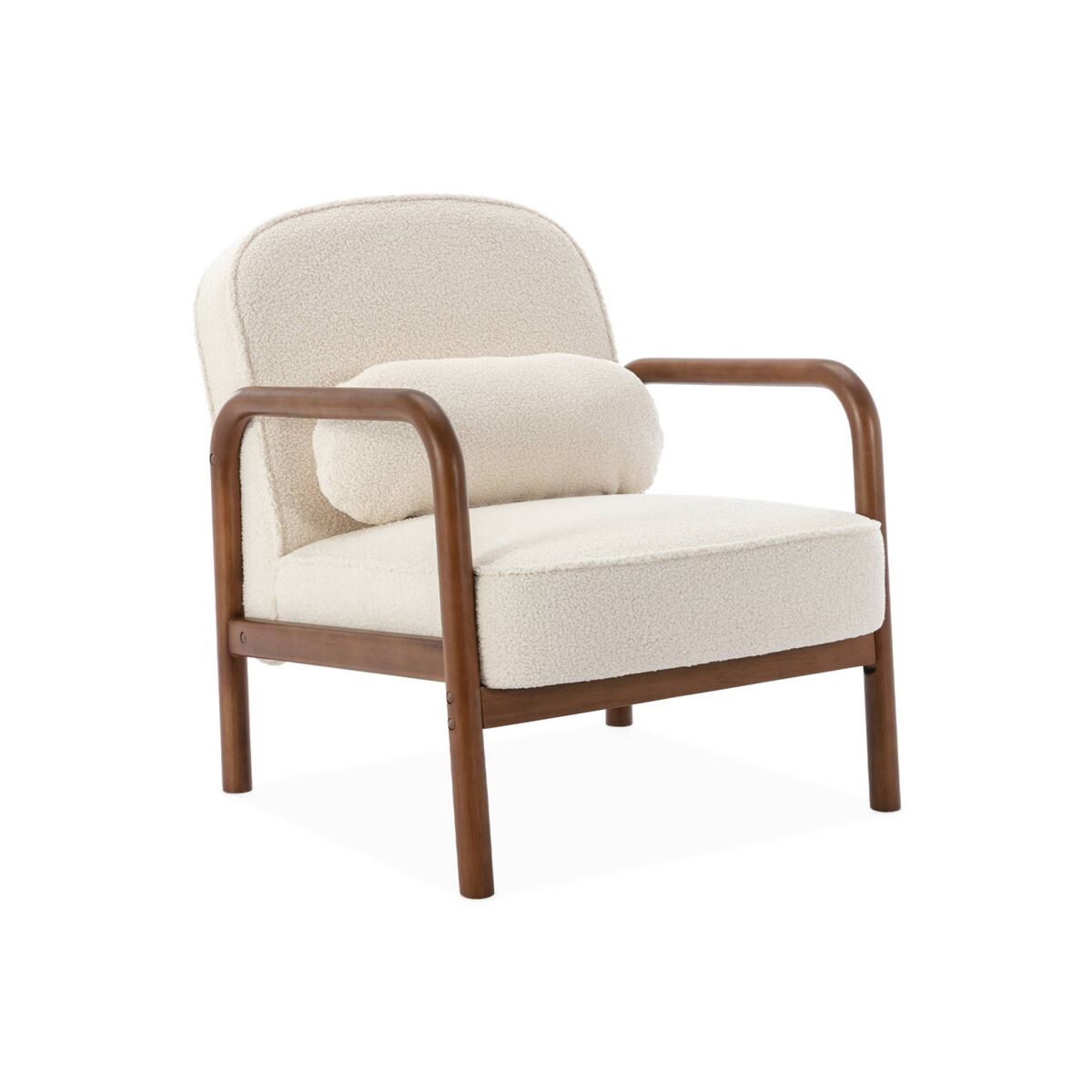 Poltrona escandinava em madeira de hevea e caracóis, amelie, creme, 66x82x77 cm