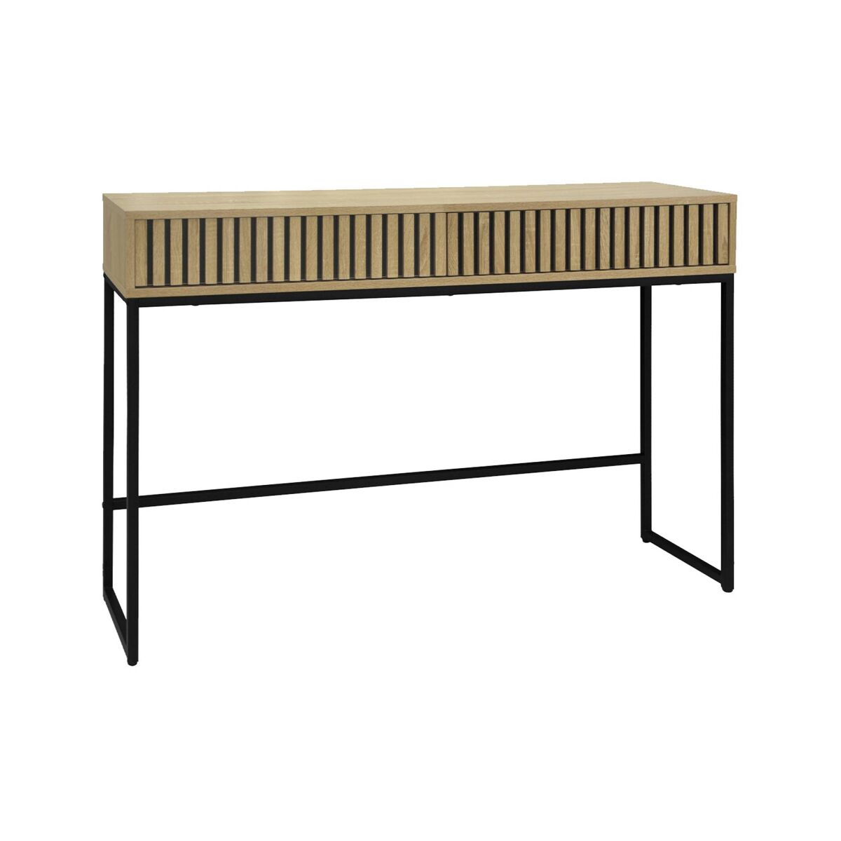Consola contemporânea efeito de madeira e metal, 120cm, lisbonne, natural, 30x120x77 cm