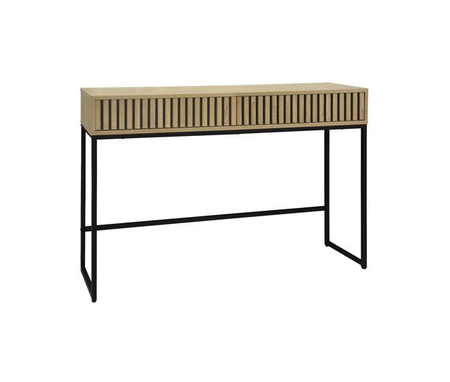Consola contemporânea efeito de madeira e metal, 120cm, lisbonne, natural, 30x120x77 cm