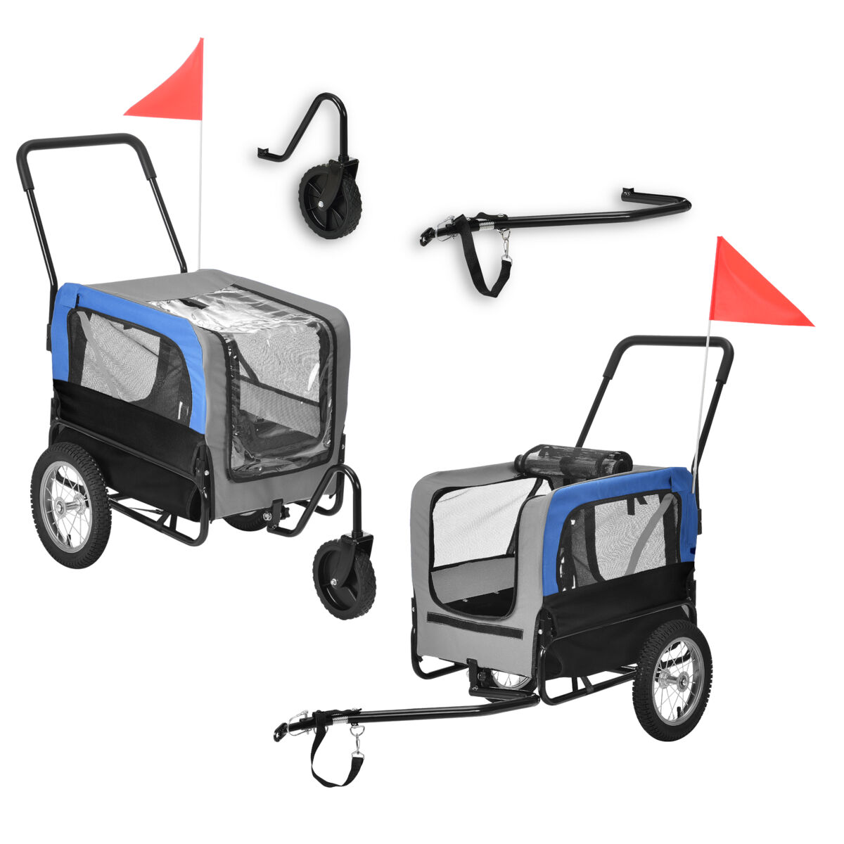 Atrelado para bicicletas para animais de estimação 143 x 67 x 96 cm até 20 kg azul cinzento preto [pro.tec]