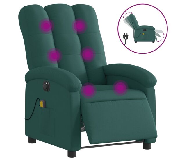 Vidaxl poltrona reclinável de massagens elétrica tecido verde-escuro
