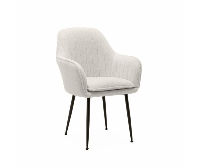 Cadeirão encaracolado com pernas de metal, shella boucle, boucle branco, 57x59x84.5 cm
