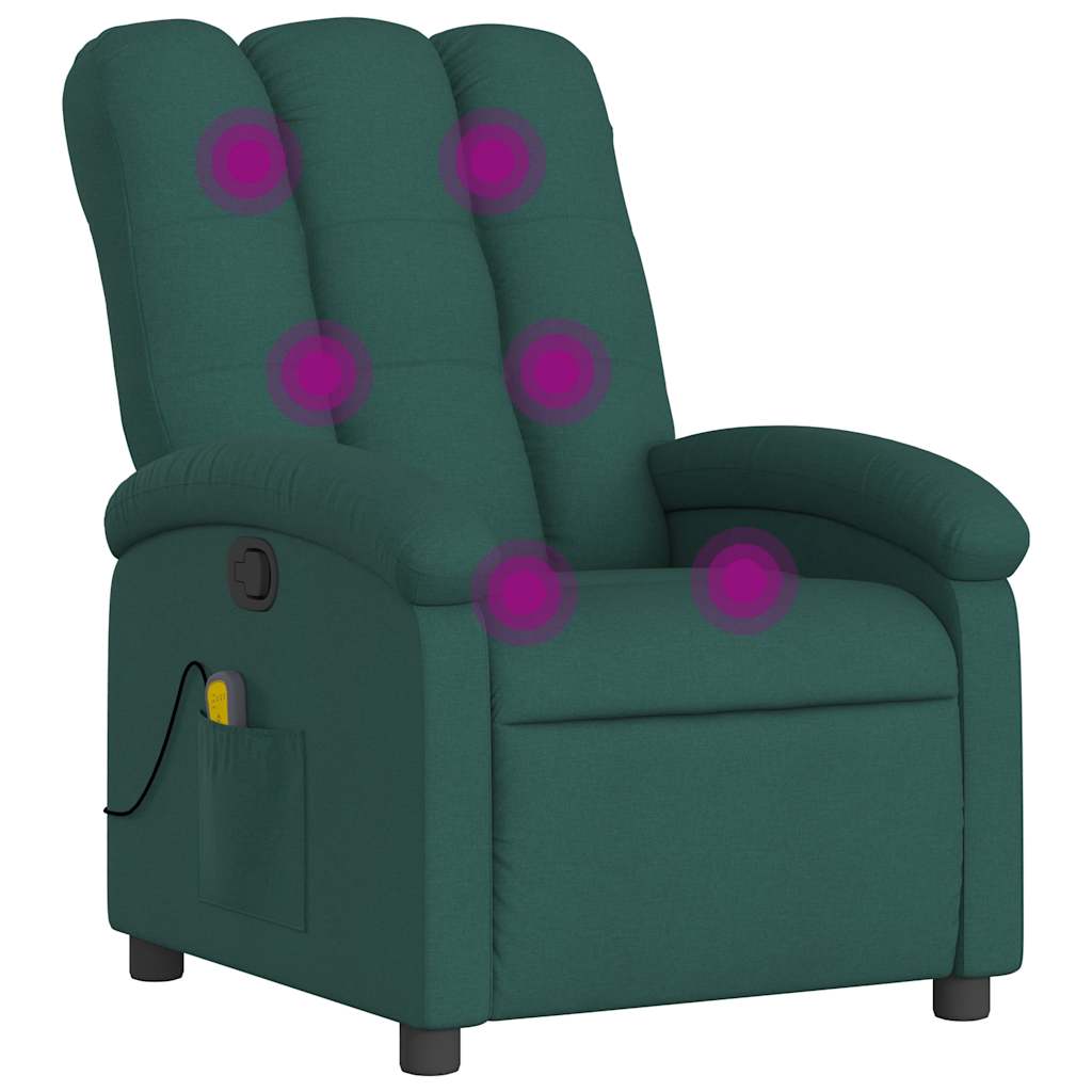 Vidaxl poltrona de massagens reclinável tecido verde-escuro
