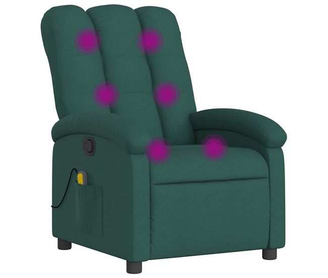 Vidaxl poltrona de massagens reclinável tecido verde-escuro