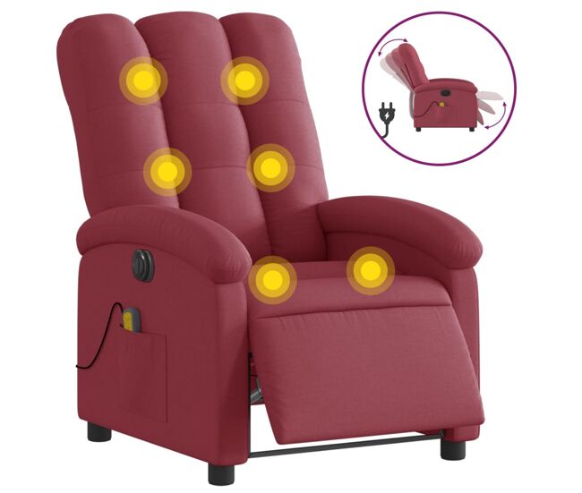 Vidaxl poltrona reclinável de massagens elétrica tecido vermelho tinto