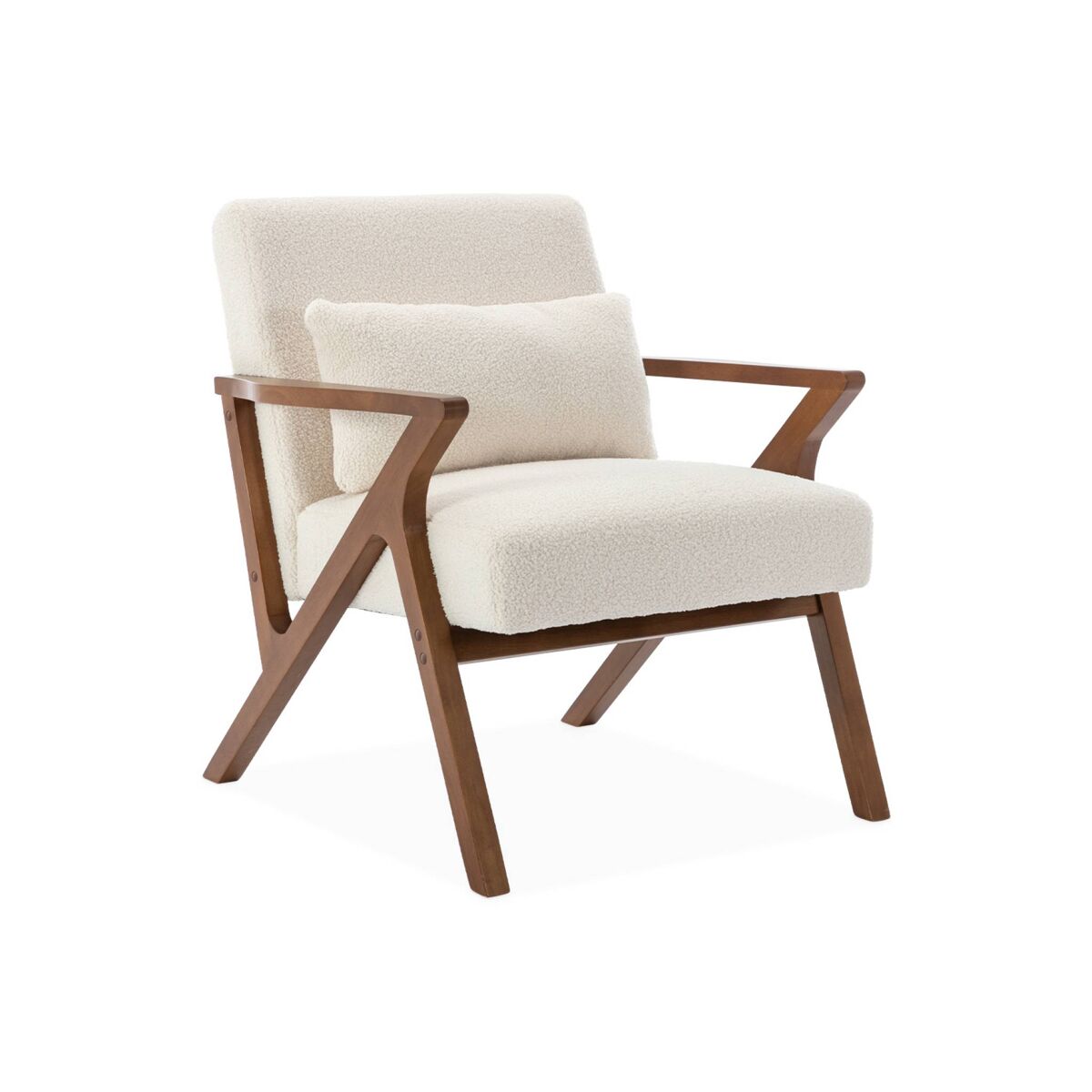 Cadeirão escandinavo em madeira de hevea e boucle, antoine boucle, branco, 70.5x75x81 cm