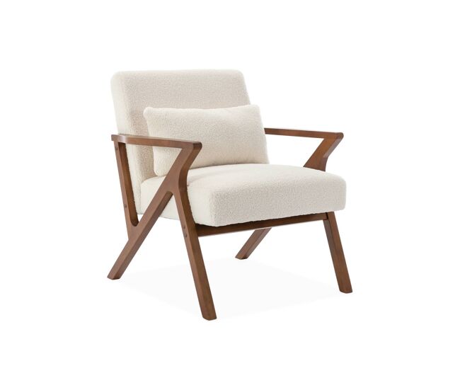 Cadeirão escandinavo em madeira de hevea e boucle, antoine boucle, branco, 70.5x75x81 cm