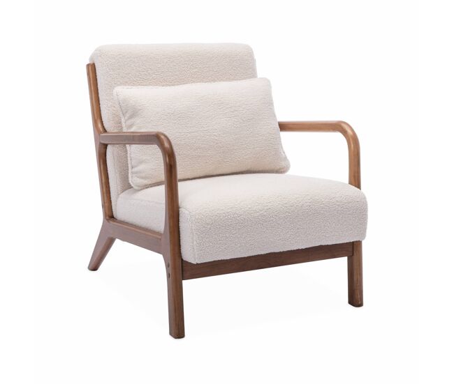 Cadeirão escandinavo em madeira de hévea clara, lorens boucle, creme, 65x80x79 cm
