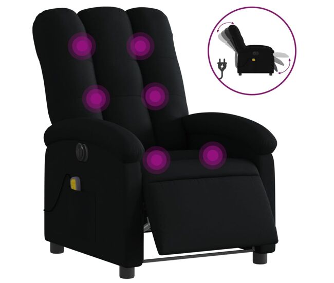 Vidaxl poltrona reclinável de massagens elétrica tecido preto