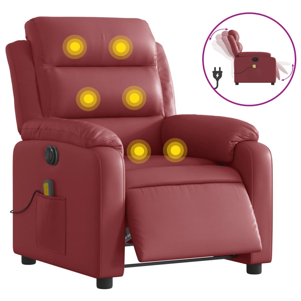 Vidaxl poltrona massagens reclin. elétrica couro artif. vermelho-tinto