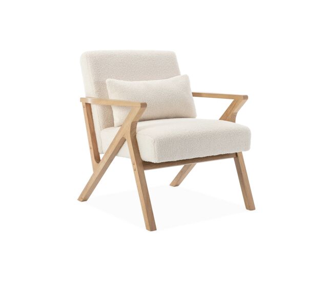 Cadeirão escandinavo em madeira de hevea e boucle, antoine boucle, branco, 70.5x75x81 cm