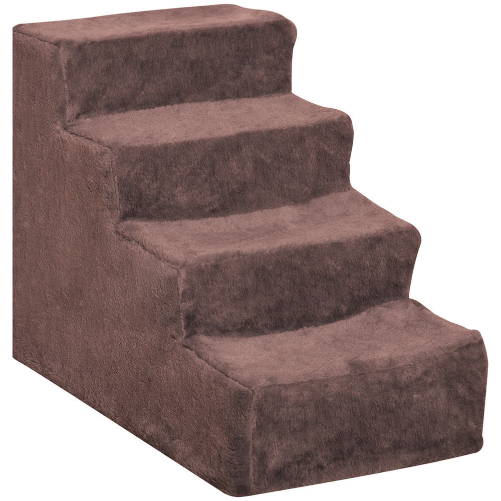 Pawhut escada para animais de estimação com 4 degraus 2 em 1 com capa removível e lavável escada para cães gatos carga 30kg 60x35x44 cm marrom