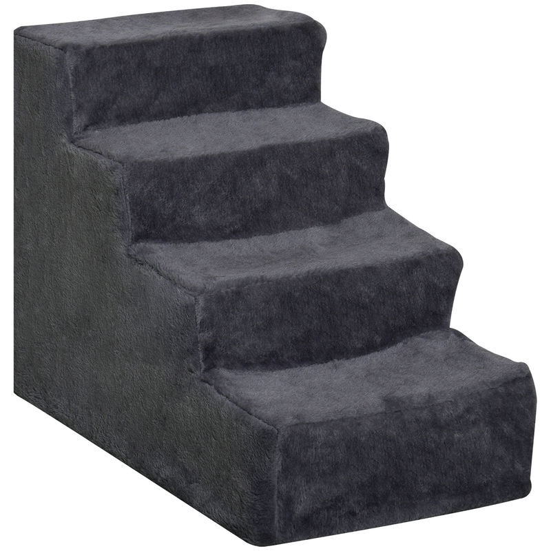 Pawhut escada para animais de estimação com 4 degraus 2 em 1 com capa removível e lavável escada para cães gatos carga 30kg 60x35x44 cm cinza escuro