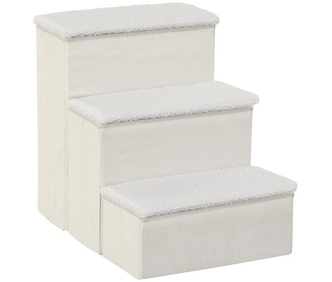 Pawhut escada para animais de estimação de 3 degraus dobrável com tampa e espaço de armazenamento escada para cães gatos pequenos para cama sofá